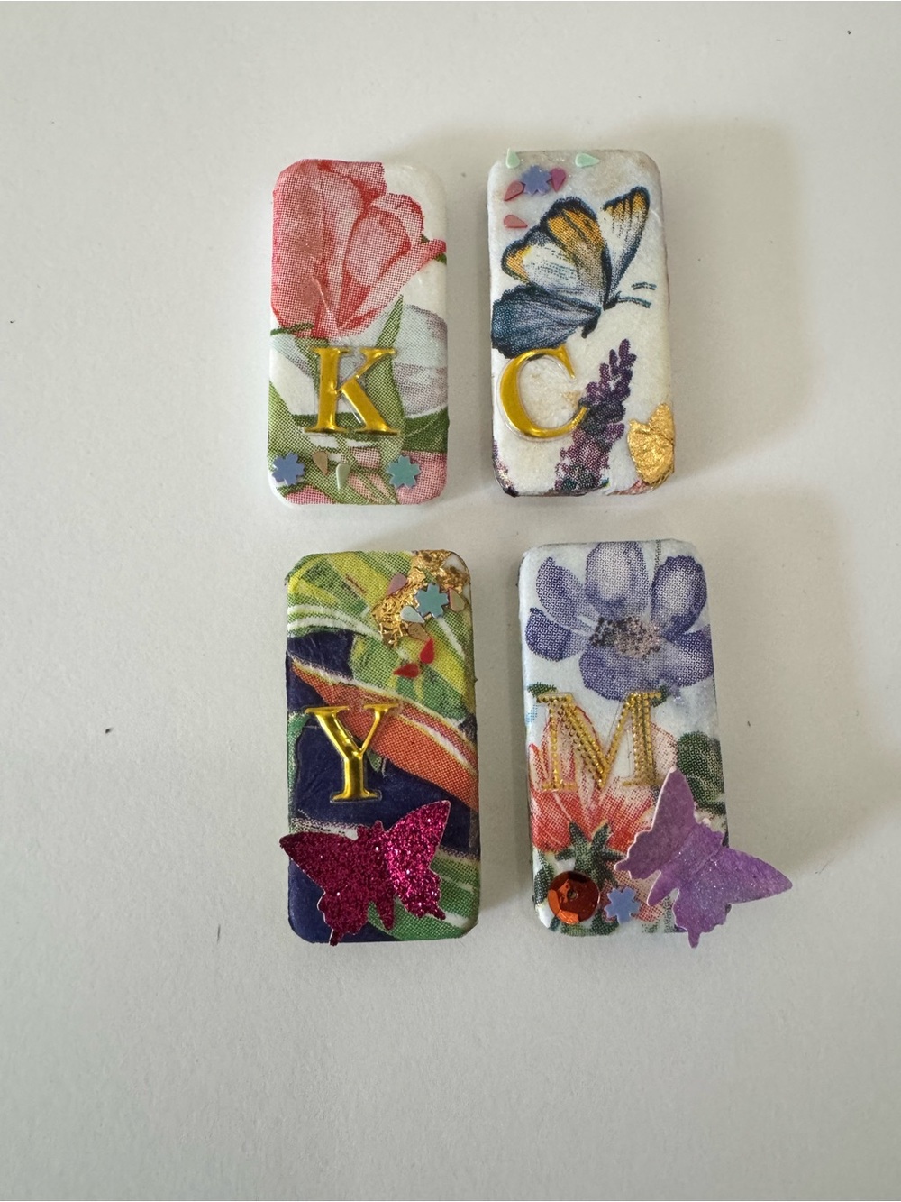 Floral Initial Magnetic Clips - Multicolor Butterfly Accents